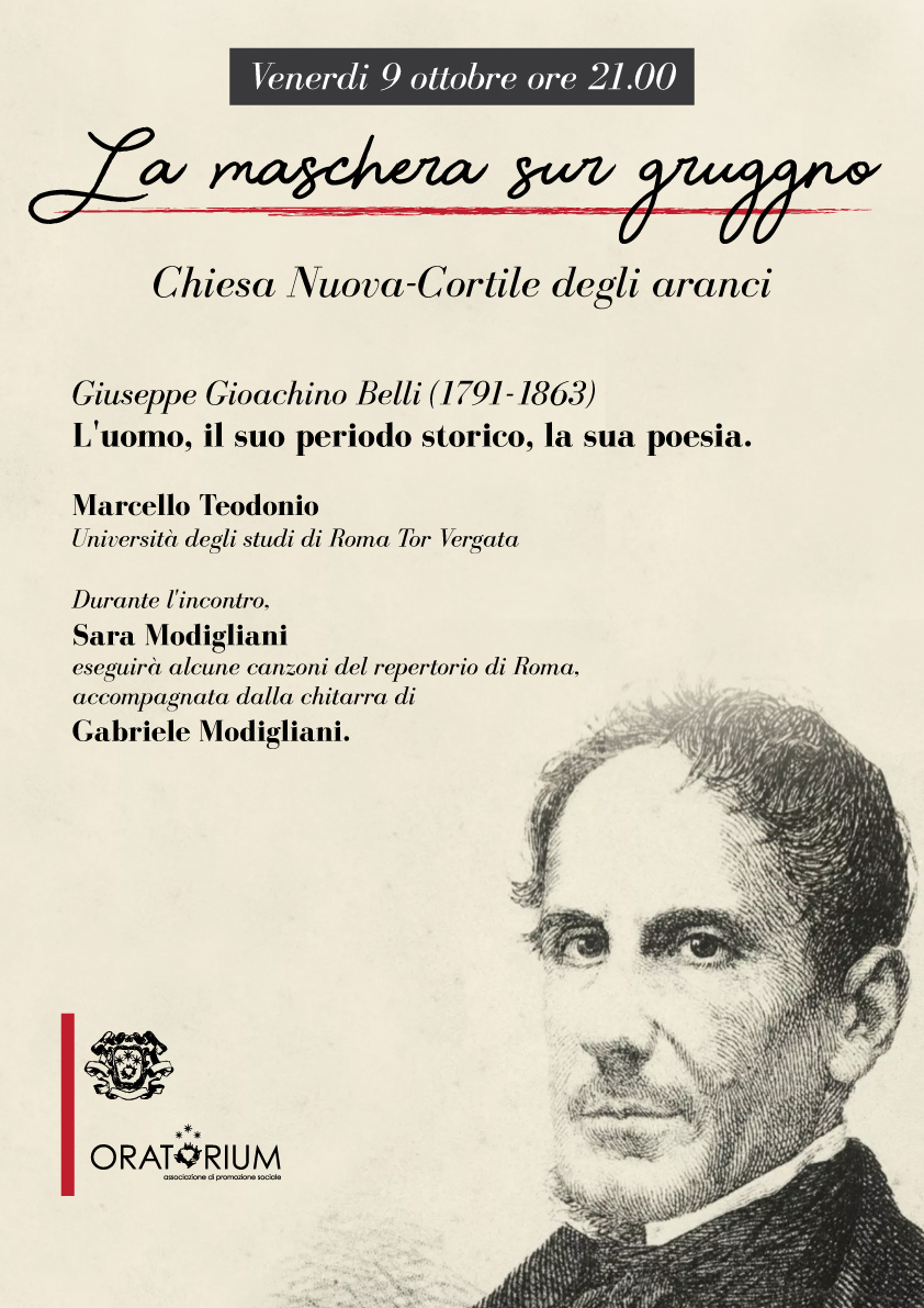 Venerdì 9 Ottobre, ore 21.00 – La maschera sul gruggno – Incontro su Giuseppe Gioacchino Belli